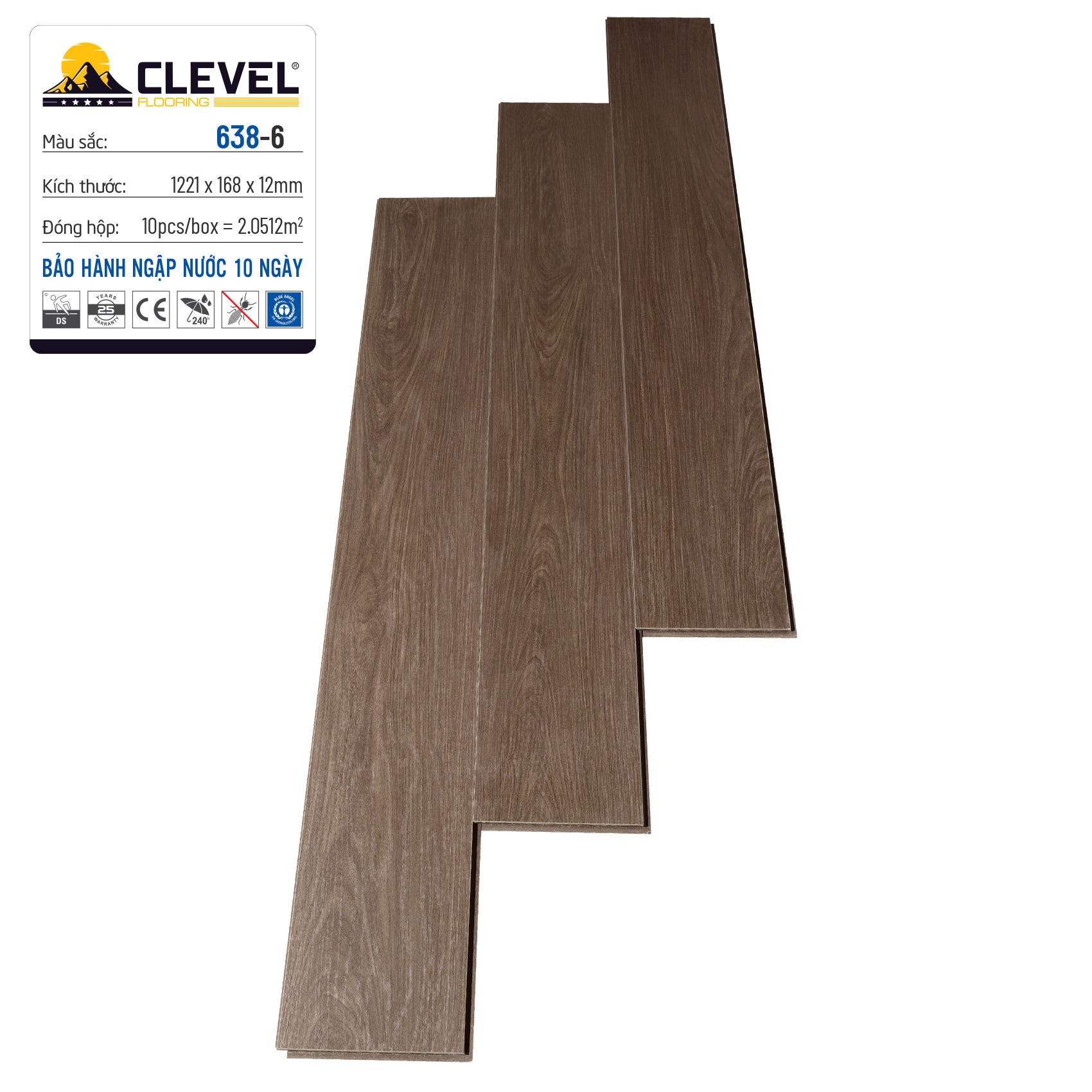 Sàn gỗ CLEVER sần theo vân 638 - 6